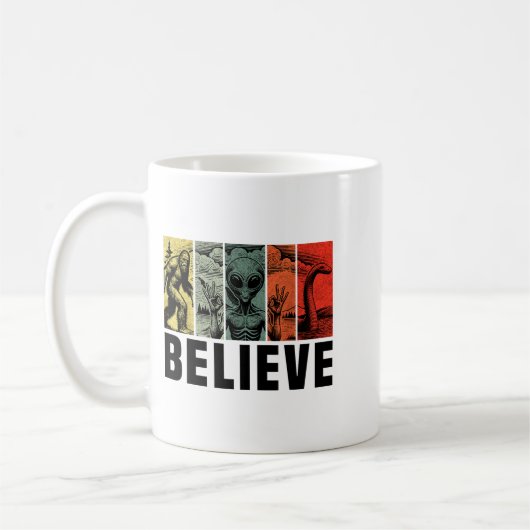 Believe Bigfoot Alien Loch Ness Monster Funny Retr Koffiemok (Links)