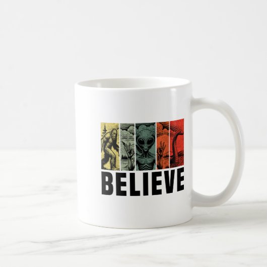 Believe Bigfoot Alien Loch Ness Monster Funny Retr Koffiemok (Rechts)