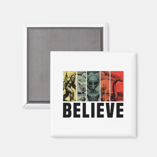 Believe Bigfoot Alien Loch Ness Monster Funny Retr Magneet (Voorkant / Achterkant)