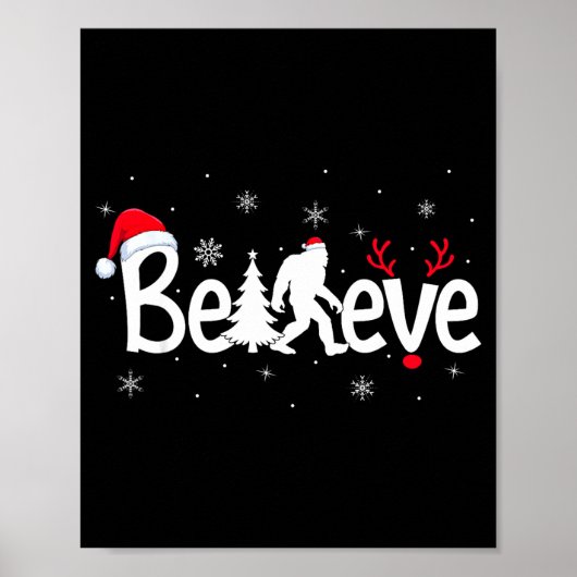 Believe Bigfoot Sasquatch Reindeer Santa Hat Merry Poster (Voorkant)