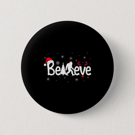 Believe Bigfoot Sasquatch Reindeer Santa Hat Merry Ronde Button 5,7 Cm (Voorkant)