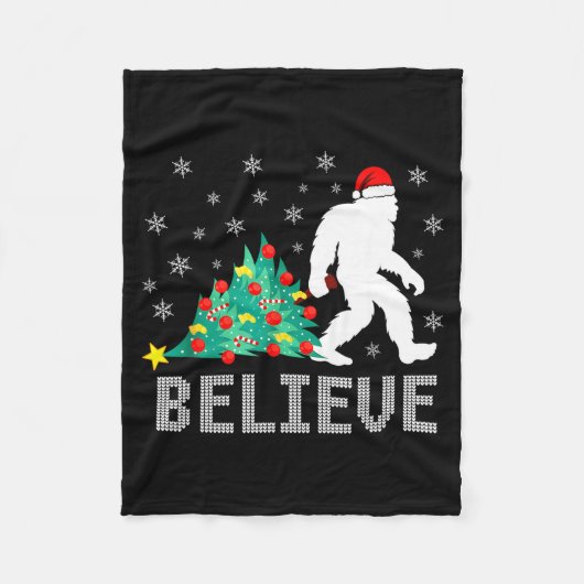 Believe Bigfoot Sasquatch Santa Reindeer Christmas Fleece Deken (Voorkant)