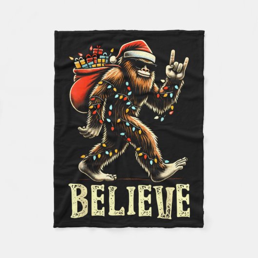 Believe Bigfoot Sasquatch Santa Reindeer Christmas Fleece Deken (Voorkant)