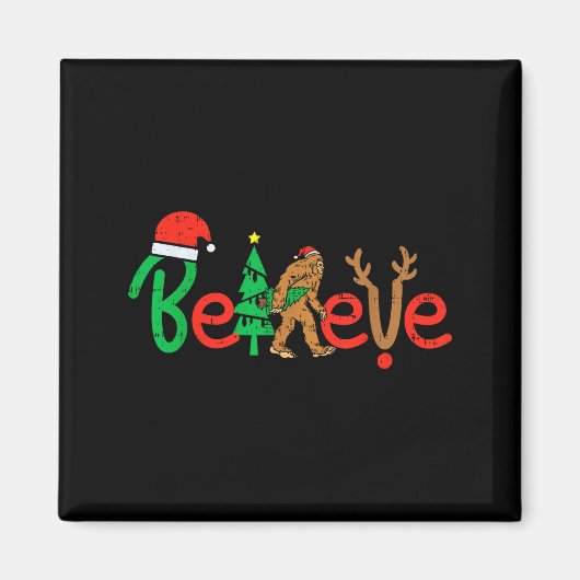 Believe Bigfoot Sasquatch Santa Reindeer Christmas Magneet (Voorkant)