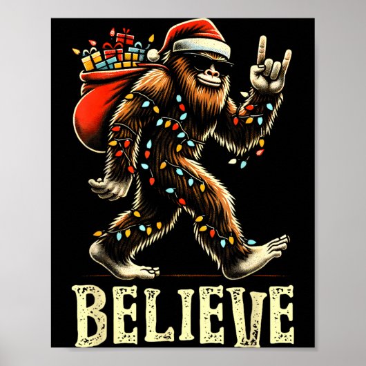 Believe Bigfoot Sasquatch Santa Reindeer Christmas Poster (Voorkant)