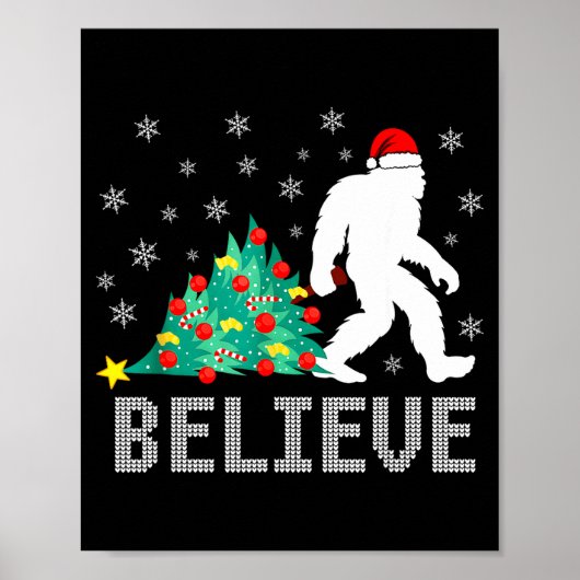 Believe Bigfoot Sasquatch Santa Reindeer Christmas Poster (Voorkant)