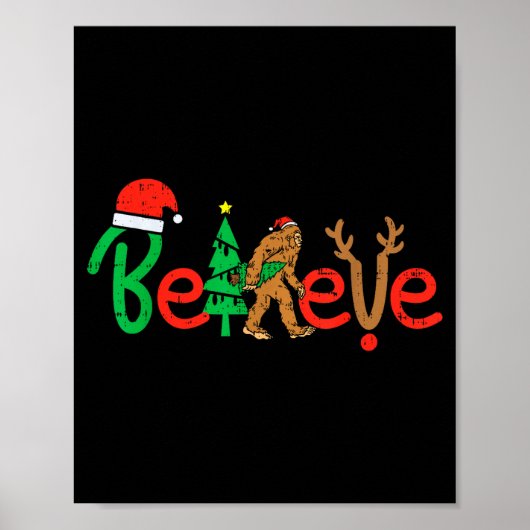 Believe Bigfoot Sasquatch Santa Reindeer Christmas Poster (Voorkant)