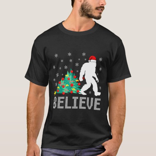 Believe Bigfoot Sasquatch Santa Reindeer Christmas T-shirt (Voorkant)