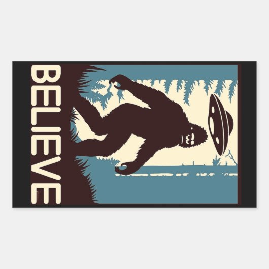 BELIEVE Bigfoot UFO Rechthoekige Sticker (Voorkant)