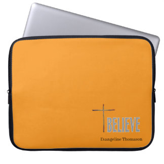 Believe Christian Cross Custom Name Ladies Laptop Sleeve