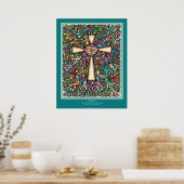 "Believe" Christian Cross ekleberry color ribbonss Poster (Keuken)
