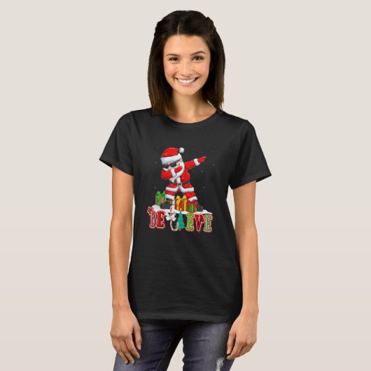 Believe Christmas  Dabbing Santa Pajamas For Famil T-shirt (Voorkant volledig)