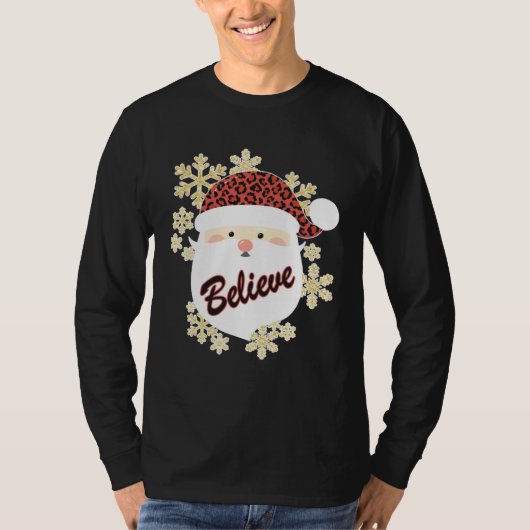 Believe Christmas Santa Hat Leopard Snowflake Grap T-shirt (Voorkant)