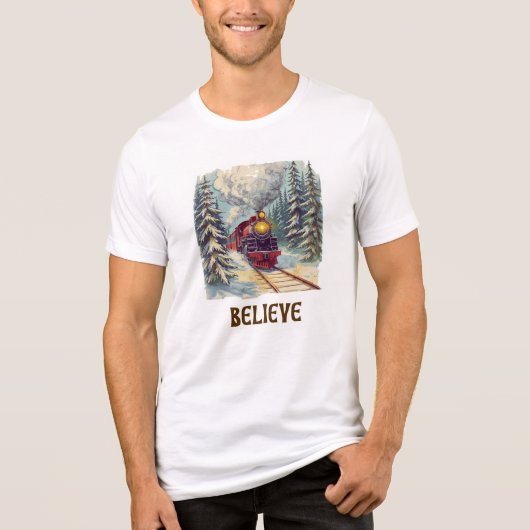 Believe Christmas Train T-Shirt | Holiday Gift | (Voorkant)