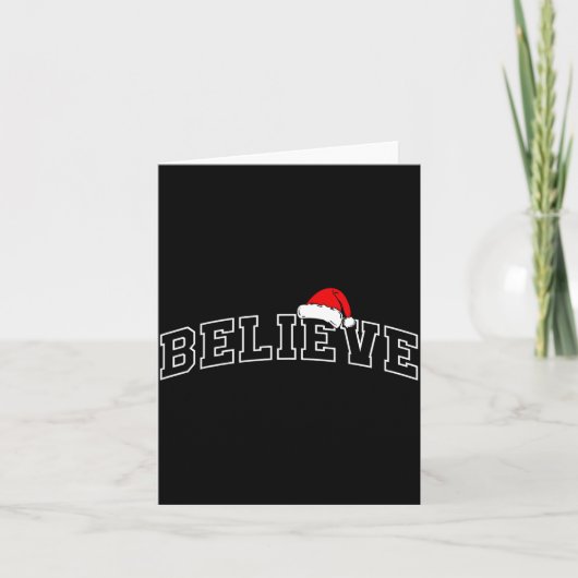 Believe Christmas Varsity Minimal Text Santa Hat F Kaart (Voorkant)