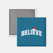 Believe Christmas Varsity Text With Santa Hat Fami Magneet (Voorkant / Achterkant)