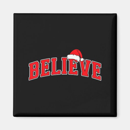 Believe Christmas Varsity Text With Santa Hat Fami Magneet (Voorkant)