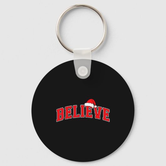 Believe Christmas Varsity Text With Santa Hat Fami Sleutelhanger (Voorkant)