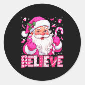Believe Cute Nk Santa Candy Cane Christmas Xmas Gi Ronde Sticker (Voorkant)