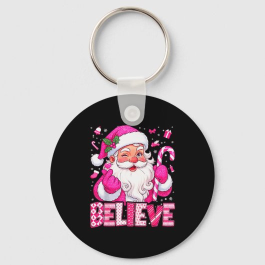 Believe Cute Nk Santa Candy Cane Christmas Xmas Gi Sleutelhanger (Voorkant)