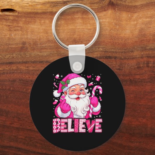 Believe Cute Nk Santa Candy Cane Christmas Xmas Gi Sleutelhanger (Voorkant)