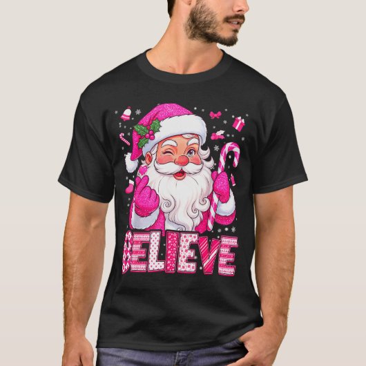 Believe Cute Nk Santa Candy Cane Christmas Xmas Gi T-shirt (Voorkant)