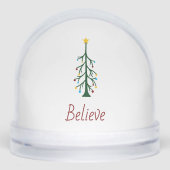 Believe Evergreen Tree Modern Christmas Sneeuwbol (Voorkant)