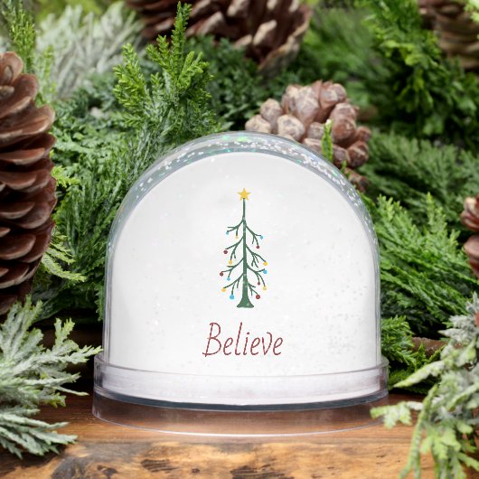 Believe Evergreen Tree Modern Christmas Sneeuwbol (Winter)