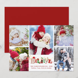 BELIEVE Festieve Kerst Typografie 5 Foto Feestdagenkaart