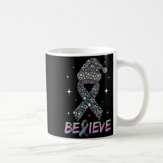 Believe Green Teal Nk Ribbon Xmas Metastatic Breas Koffiemok (Rechts)