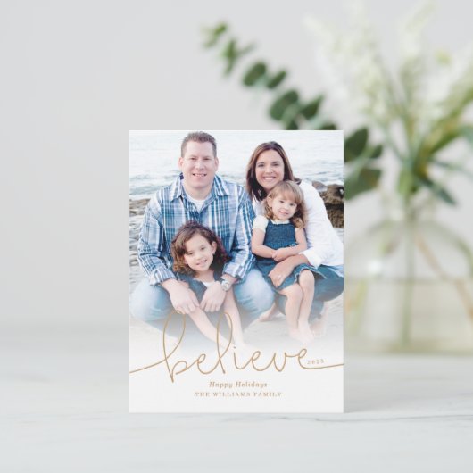 Believe Holiday Foto Feestdagenkaart (Staand voorkant)