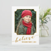 Believe Holiday-fotokaart | Goud Feestdagenkaart (Staand voorkant)