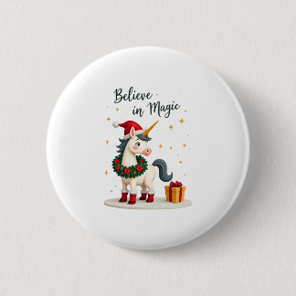 Believe in Magic Festive Unicorn wearing a Christm Ronde Button 5,7 Cm