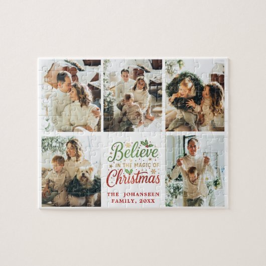 Believe in Magic of Christmas Family Photo Collage Legpuzzel (Horizontaal)