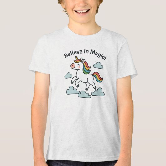 Believe in Magic Rainbow Unicorn Design Tri-Blend Shirt (Voorkant)