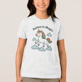 Believe in Magic Rainbow Unicorn Design Tri-Blend Shirt (Voorkant)