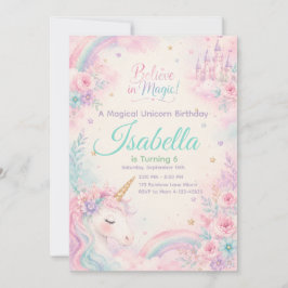 Believe In Magic Unicorn Invitation Editable Kaart