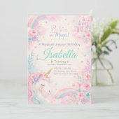 Believe In Magic Unicorn Invitation Editable Kaart (Staand voorkant)