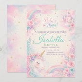 Believe In Magic Unicorn Invitation Editable Kaart (Voorkant / Achterkant)