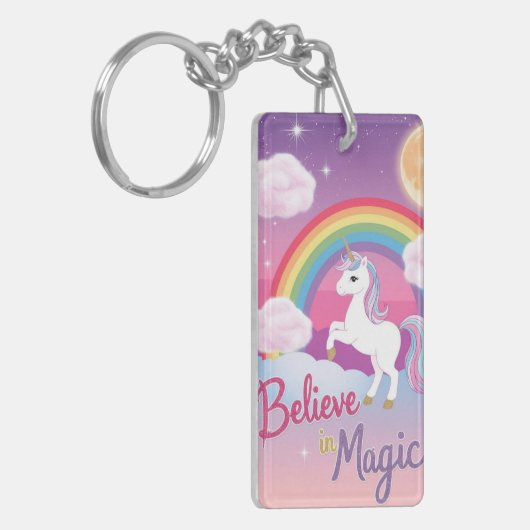 Believe in Magic with Unicorn and Rainbow Sleutelhanger (Voorkant Links)