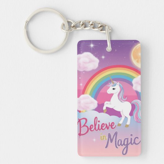 Believe in Magic with Unicorn and Rainbow Sleutelhanger (Voorkant)