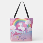 Believe in Magic with Unicorn and Rainbow Tote Bag (Achterkant)