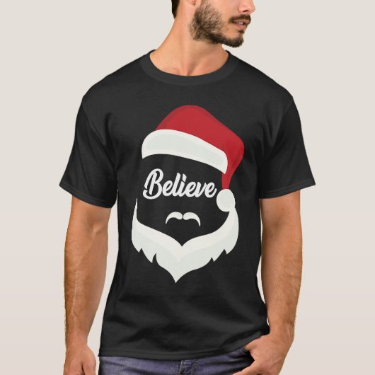 Believe In Santa with Santa Hat and Beard for Men T-shirt (Voorkant)