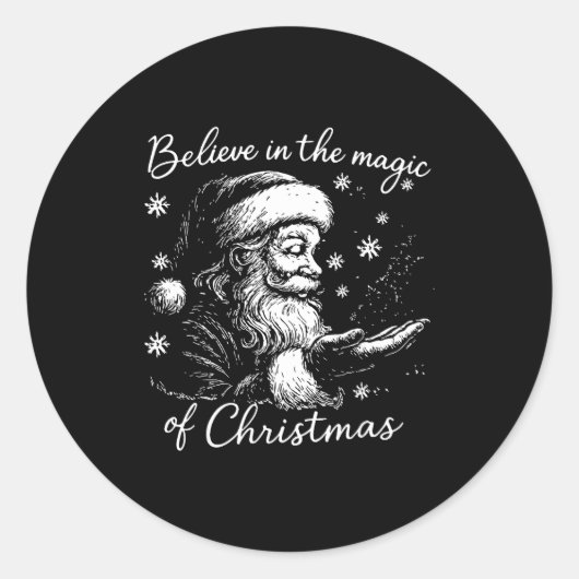 Believe In The Magic Of Christmas, Funny Christmas Ronde Sticker (Voorkant)
