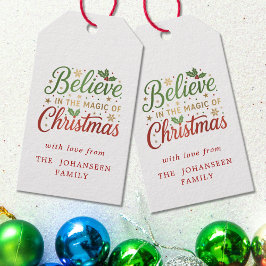 Believe in the Magic of Christmas Red Holly Berry Cadeaulabel
