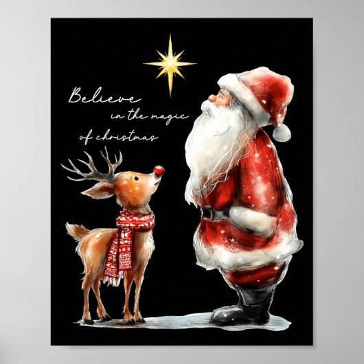 Believe In The Magic Of Christmas Reindeer Holiday Poster (Voorkant)