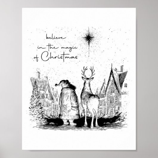 Believe In The Magic Of Christmas Santa Reindeer X Poster (Voorkant)