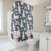 Believe in Unicorns Blue and Pink Girl Pattern Kid Douchegordijn (In situ)