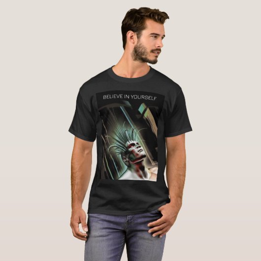 Believe in Yourself. Hybrid human in future T-shirt (Voorkant volledig)