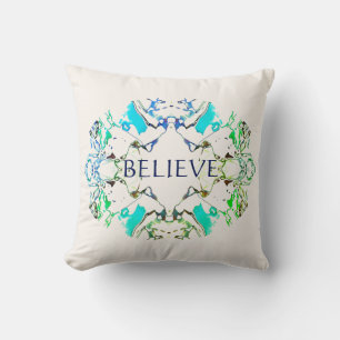 "Believe" Mandala in de kleuren blauw en groen op Kussen